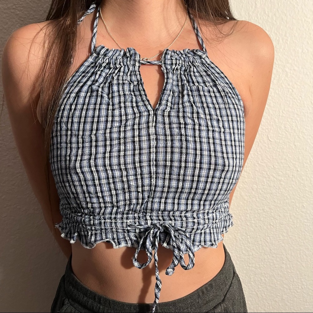 Plaid Gingham Halter Crop Top